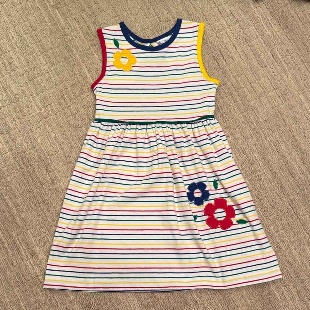 Florence Eiseman Girls Striped Sleeveless Dress with Flowers Size 5